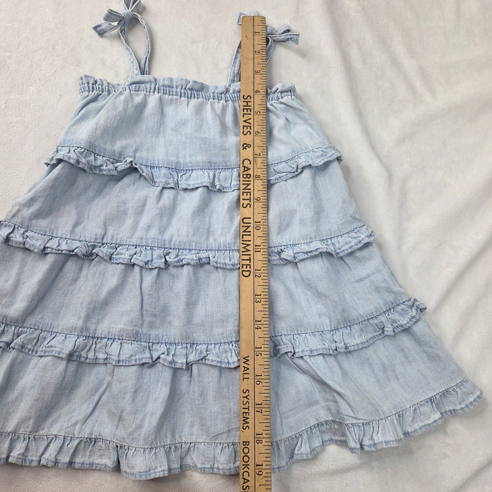 Gap Denim Dress Girls 2T Light Blue Ruffle Tiered Chambray Tie Strap Excellent - Picture 3 of 10